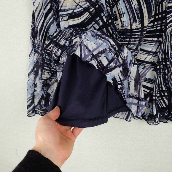 Vintage Womens Circle Skirt 14 White Blue Black Abstract Striped Midi 90s - Picture 5 of 11